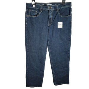 New Sonoma Mid Rise Dark Wash Blue Denim Jeans Women's Size 16H Husky Straight